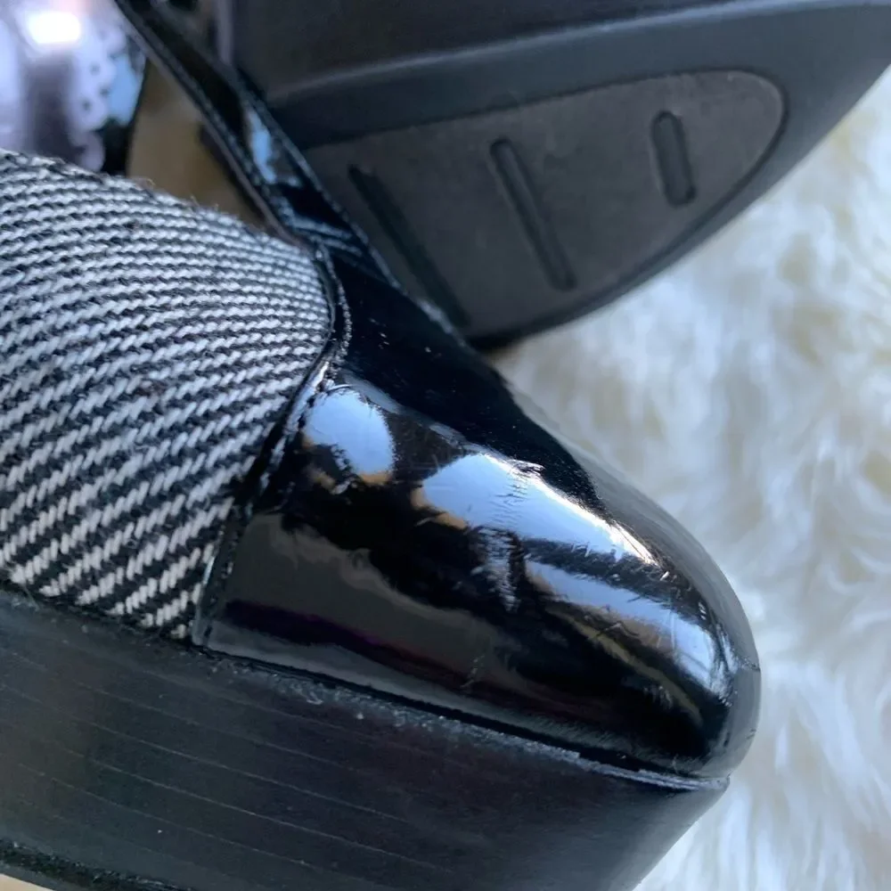 LULU Townsend  Patent Leather/Tweed‎ Black & White  Platform Heels